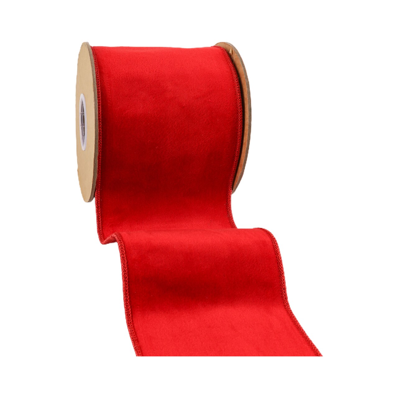 LaRibbons 4" - 2 1/2" Wired Cozy Velvet Ribbon | Red w/ Double-Fused Metallic Red Dupioni | 10 Yard Roll